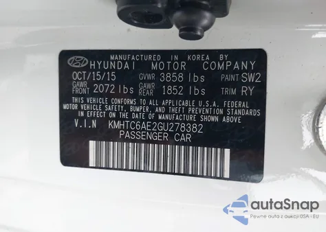 2016 Hyundai Veloster Turbo z USA, uszkodzony, nr VIN KMHTC6AE2GU278382